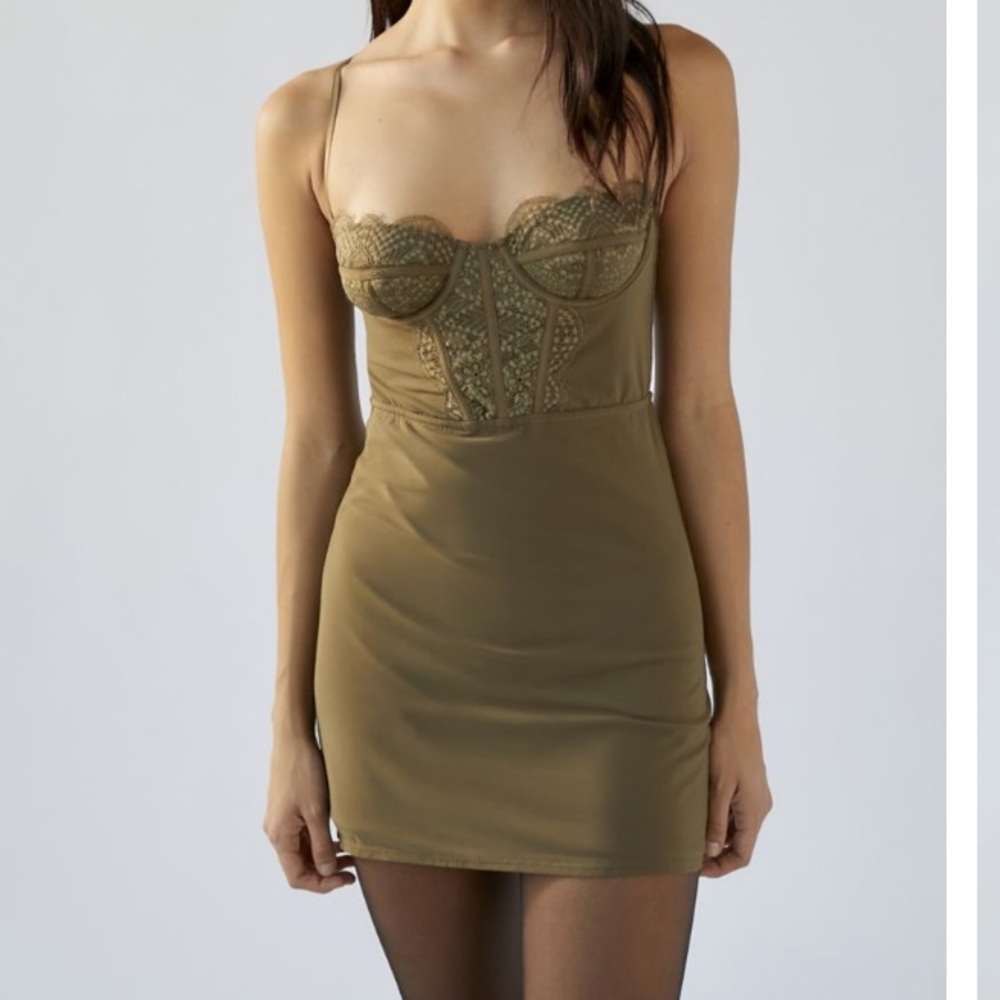 UO army green corset style mini dress